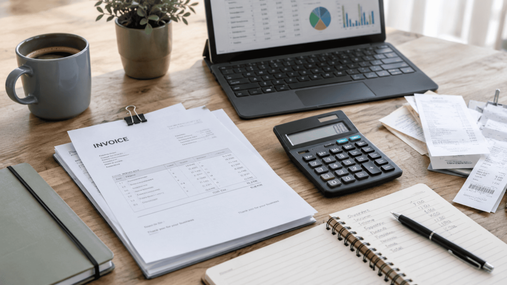 Financiële documenten van een zzp'er op een berceau