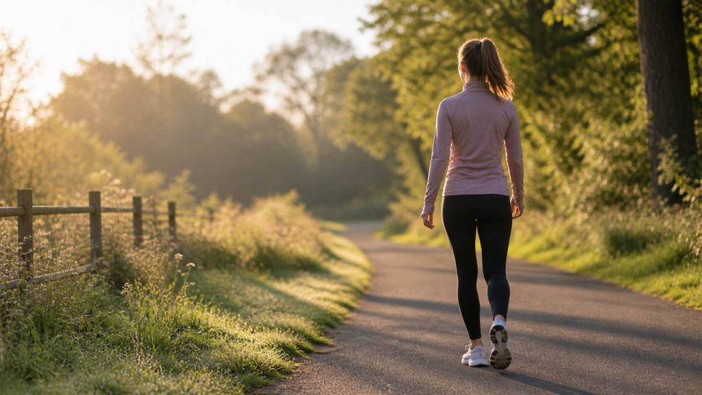 Rustig wandelen op landweg bij weinig beweging opbouwen en conditie verbeteren
