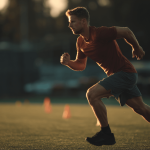 Hardloper voert een sprintoefening uit tijdens de opbouw naar 5 kilometer hardlopen